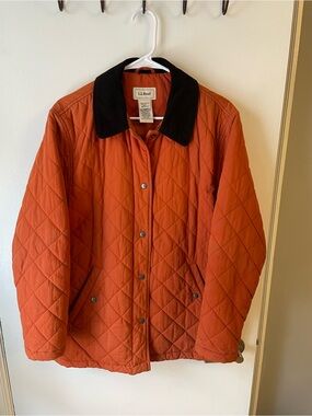 L.L. Bean Quilted Burnt Orange Jacket with Black Collar